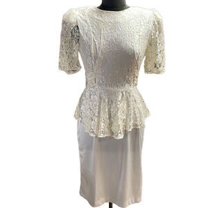 Diamonds’s Run Vintage Ladies Lace Peplum Waist Dress Size 7-8 Cream Color